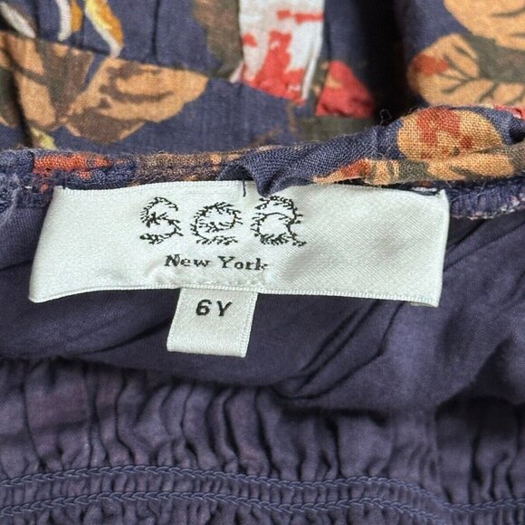 SEA New York Dress 6Y Girls Blue Navy Smocked Floral Fit & Flare Cut Out - Picture 6 of 8